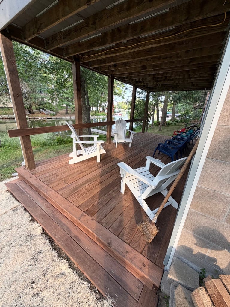 wood deck with chairs